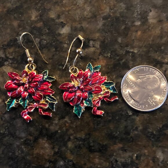 -Pretty Poinsettia Cuff Watch Plus Pierced Earrings - Picture 4 of 6